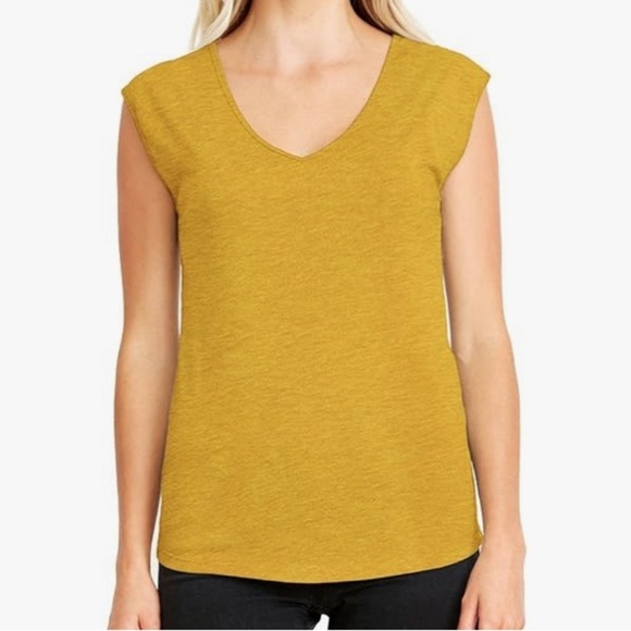 NEW - Garnet Hill Organic-Linen Cap-Sleeve Tee. Small. Color: Golden Rod - Picture 1 of 5